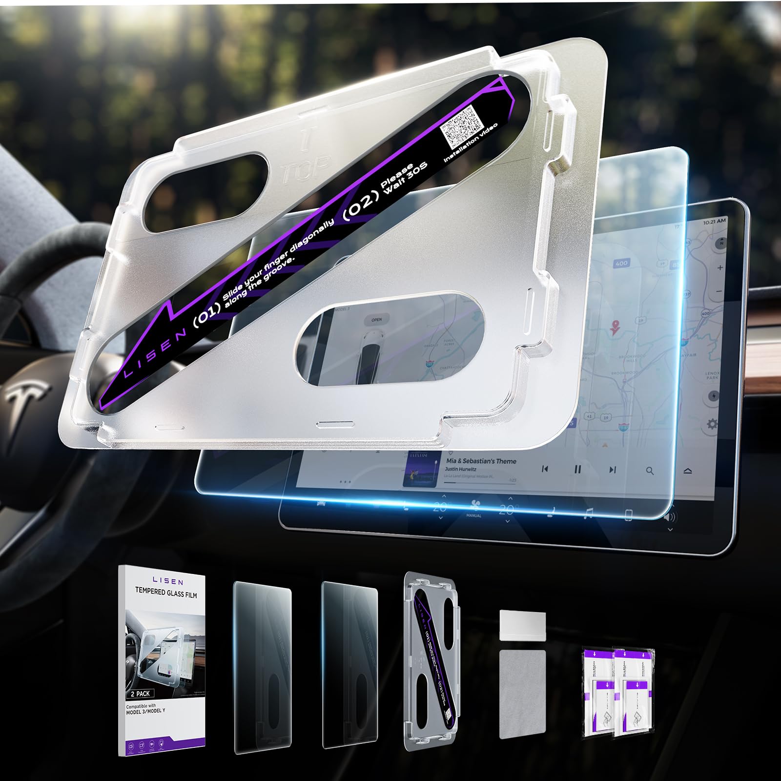 Protector De Pantalla Lisen Tesla Modelo 3/y [2 Piezas] 2024 [hd] - Venta Internacional. $998