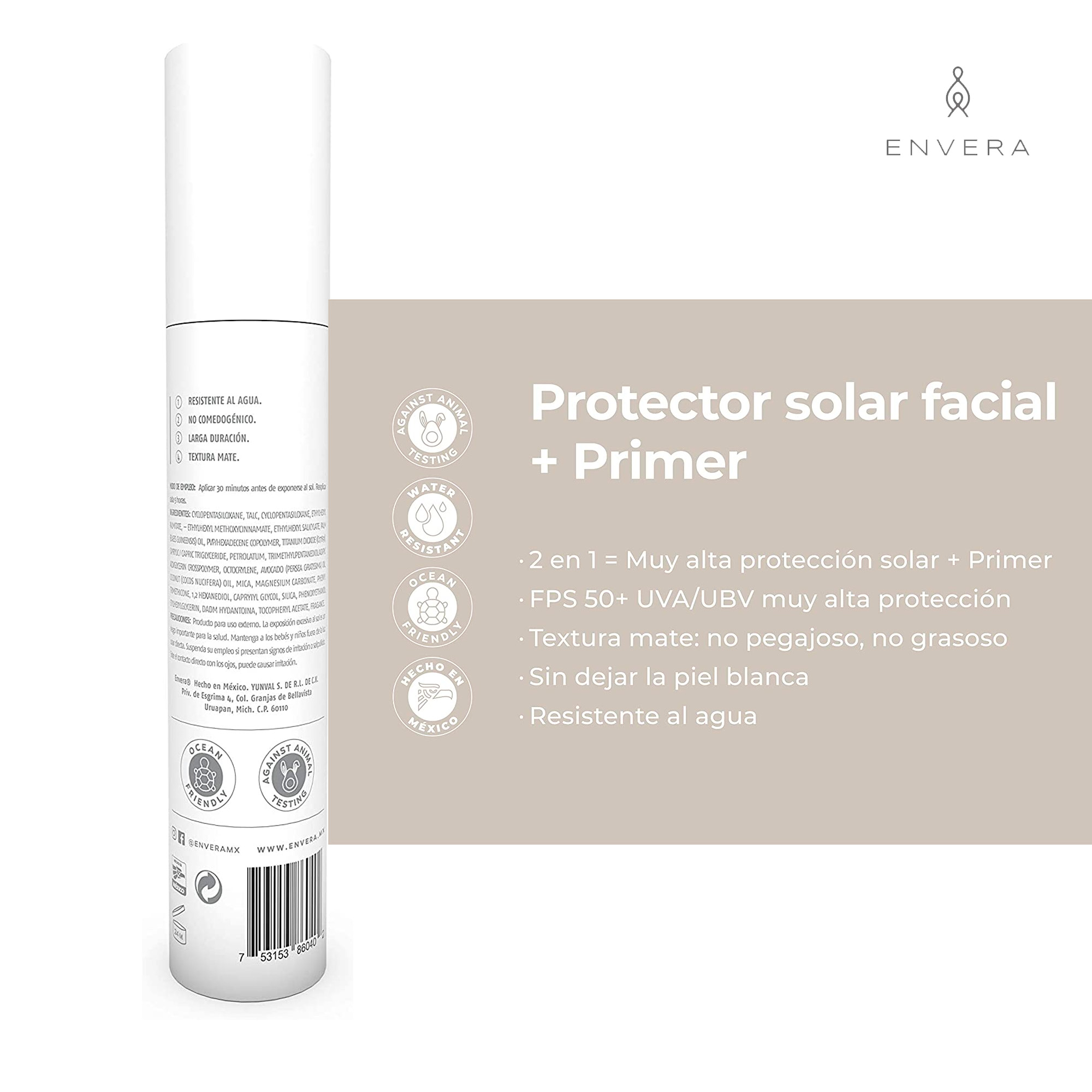 Foto 3 pulgar | Protector Solar ENVERA + Primer FPS 50+ UVA/UVB