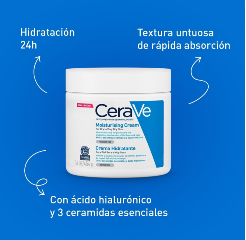 Foto 3 | Crema Hidratante Cerave Piel Seca a Muy Seca 454 G