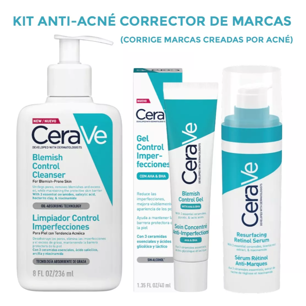 Kit Anti Acné Barros Y Espinillas Cerave Control Marcas Por Acné, Reduce Oleosidad Y Marcas Post Imperfecciones