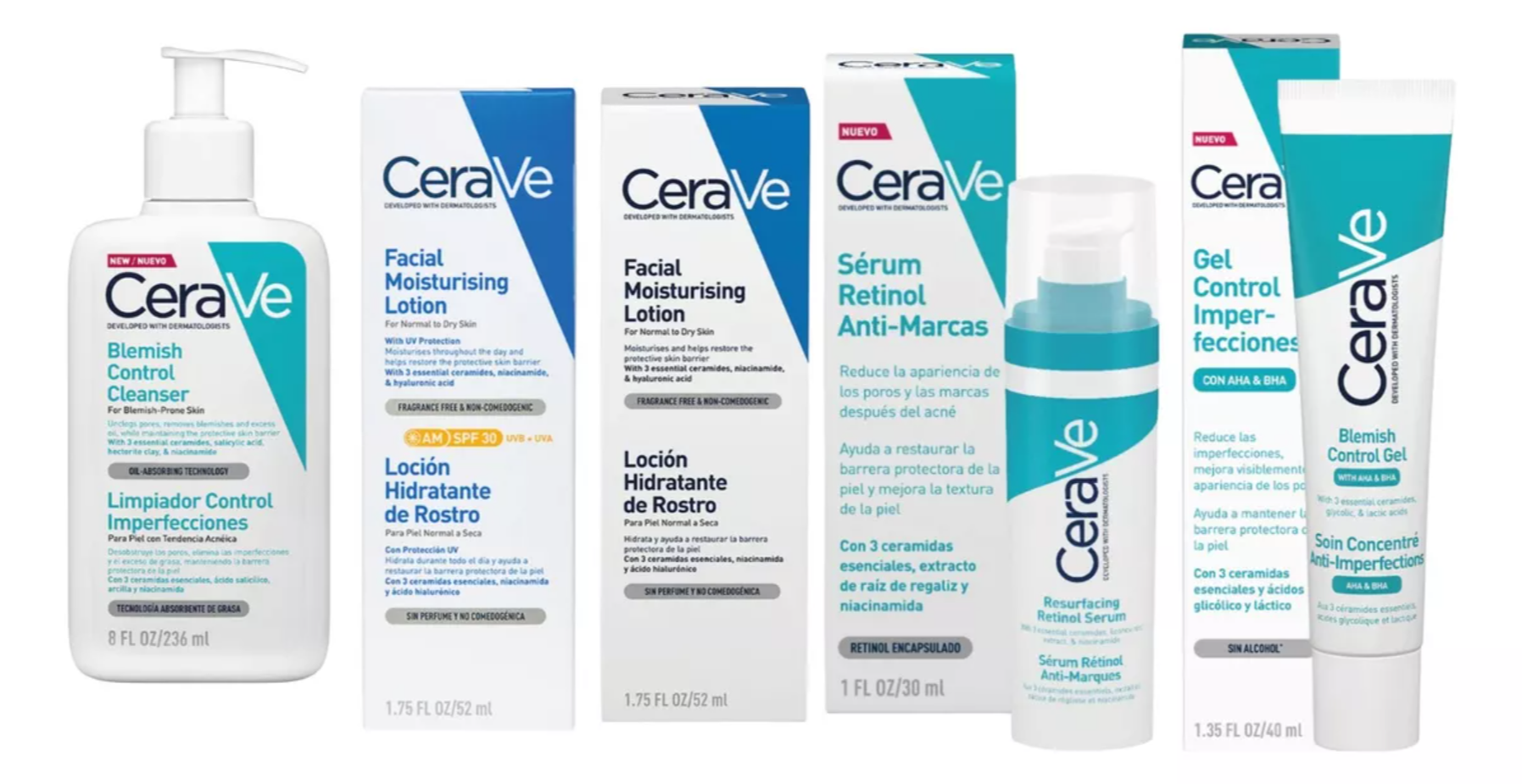 Cerave Kit Anti-acné, Imperfecciones, Barros Y Espinillas Control Marcas Por Acné Rutina De Dia Y De Noche 5 Piezas