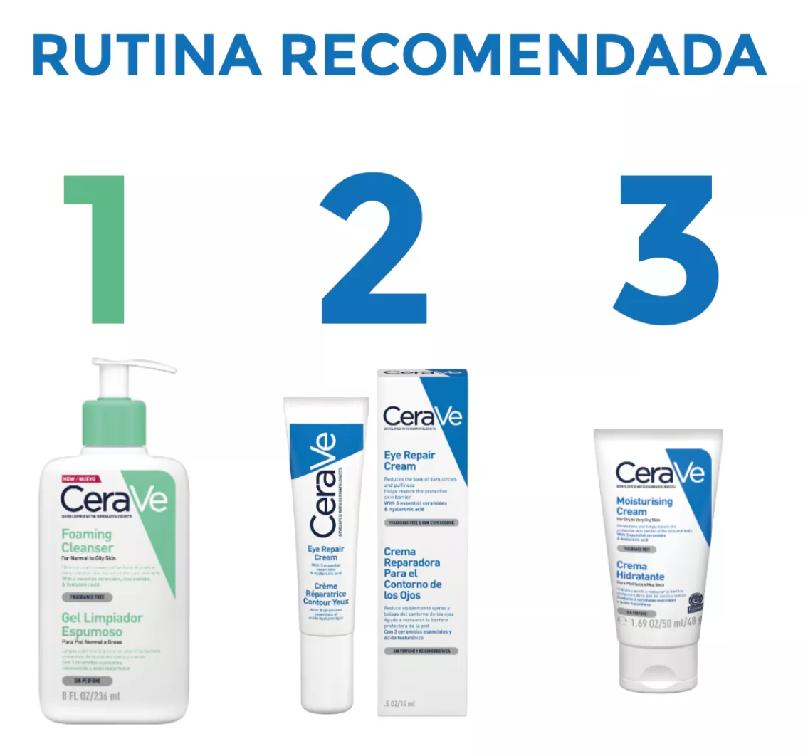 Foto 9 pulgar | Kit Skincare Hidratante Facial  Y Reparador De Ojos Anti-ojeras Y Bolsas En Los Ojos Cerave Con Acido Hialuronico 2 Pcs