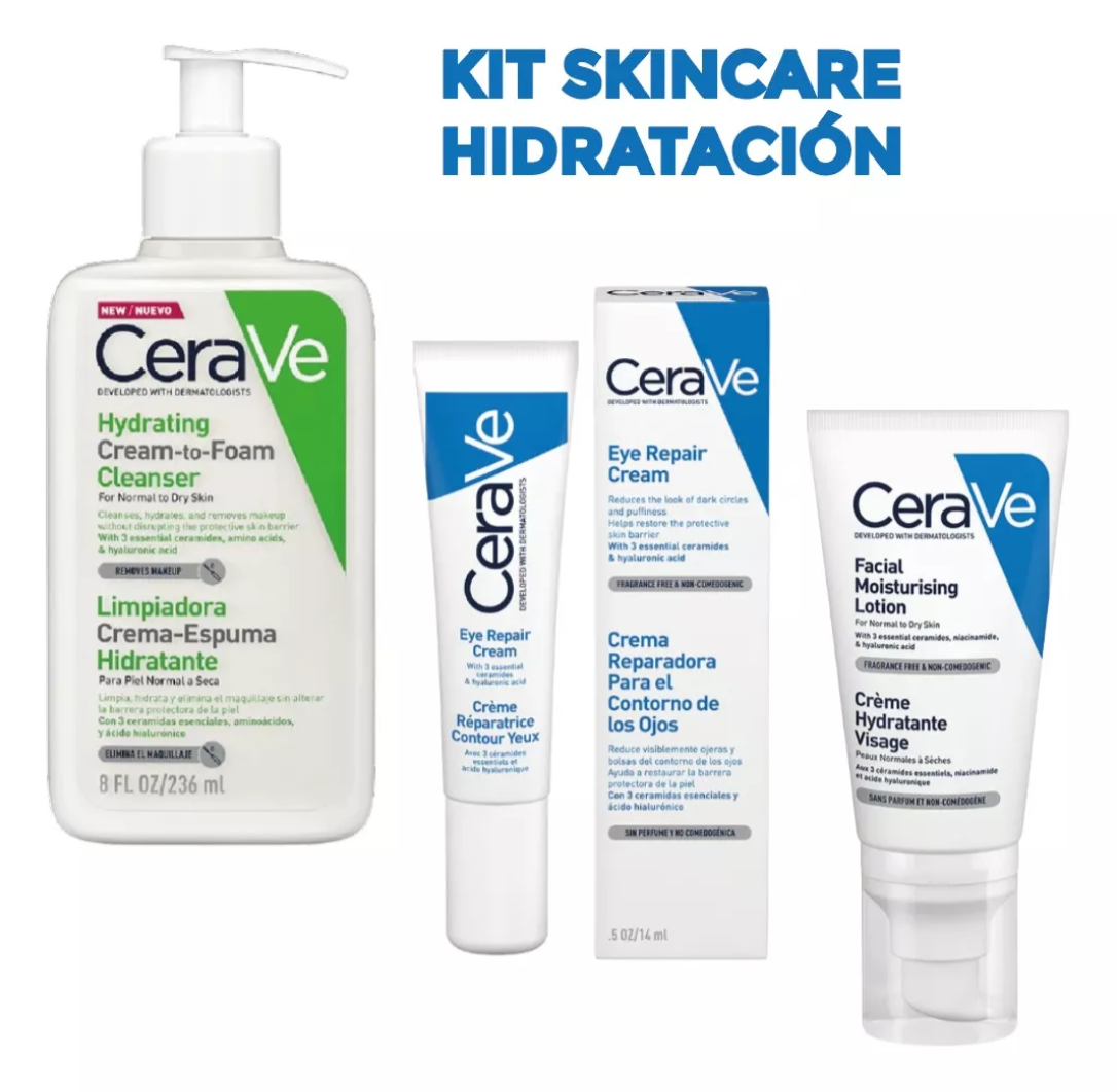 Foto 2 pulgar | Kit Skincare Limpiador Restaurador Hidratante Facial Cerave: Reduce Ojeras Y Hidrata Y Restaura La Piel
