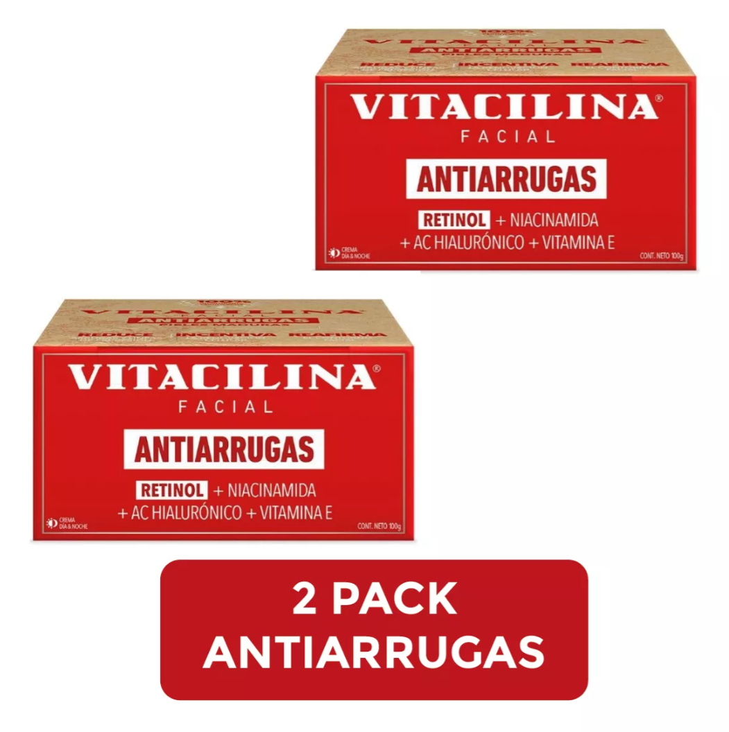 Foto 2 pulgar | 2 Pack Crema Facial Anti-arrugas Y Edad Con Retinol, Niacinamida, Ácido Hialurónico Y Vitamina E Vitacilina