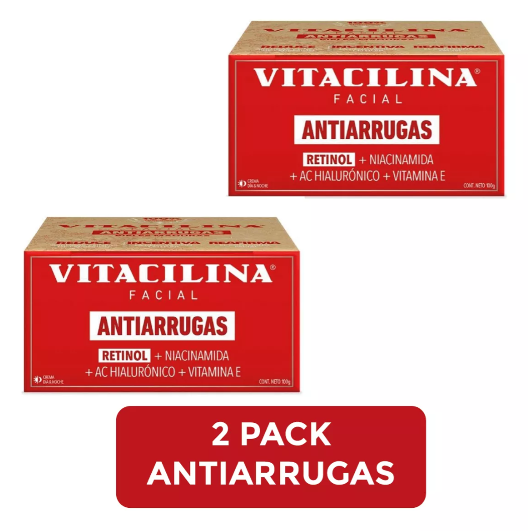 2 Pack Crema Facial Anti-arrugas Y Edad Con Retinol, Niacinamida, Ácido Hialurónico Y Vitamina E Vitacilina