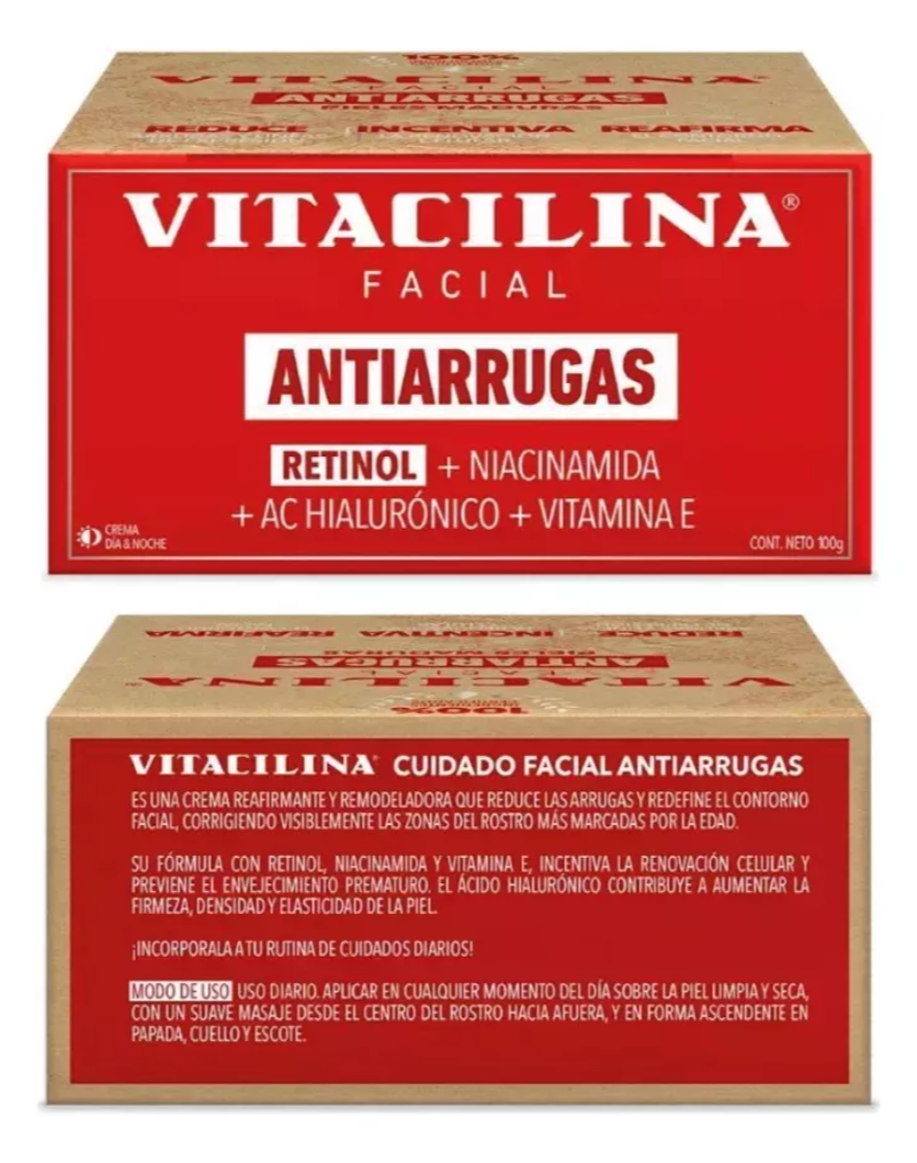 Foto 3 pulgar | 2 Pack Crema Facial Anti-arrugas Y Edad Con Retinol, Niacinamida, Ácido Hialurónico Y Vitamina E Vitacilina