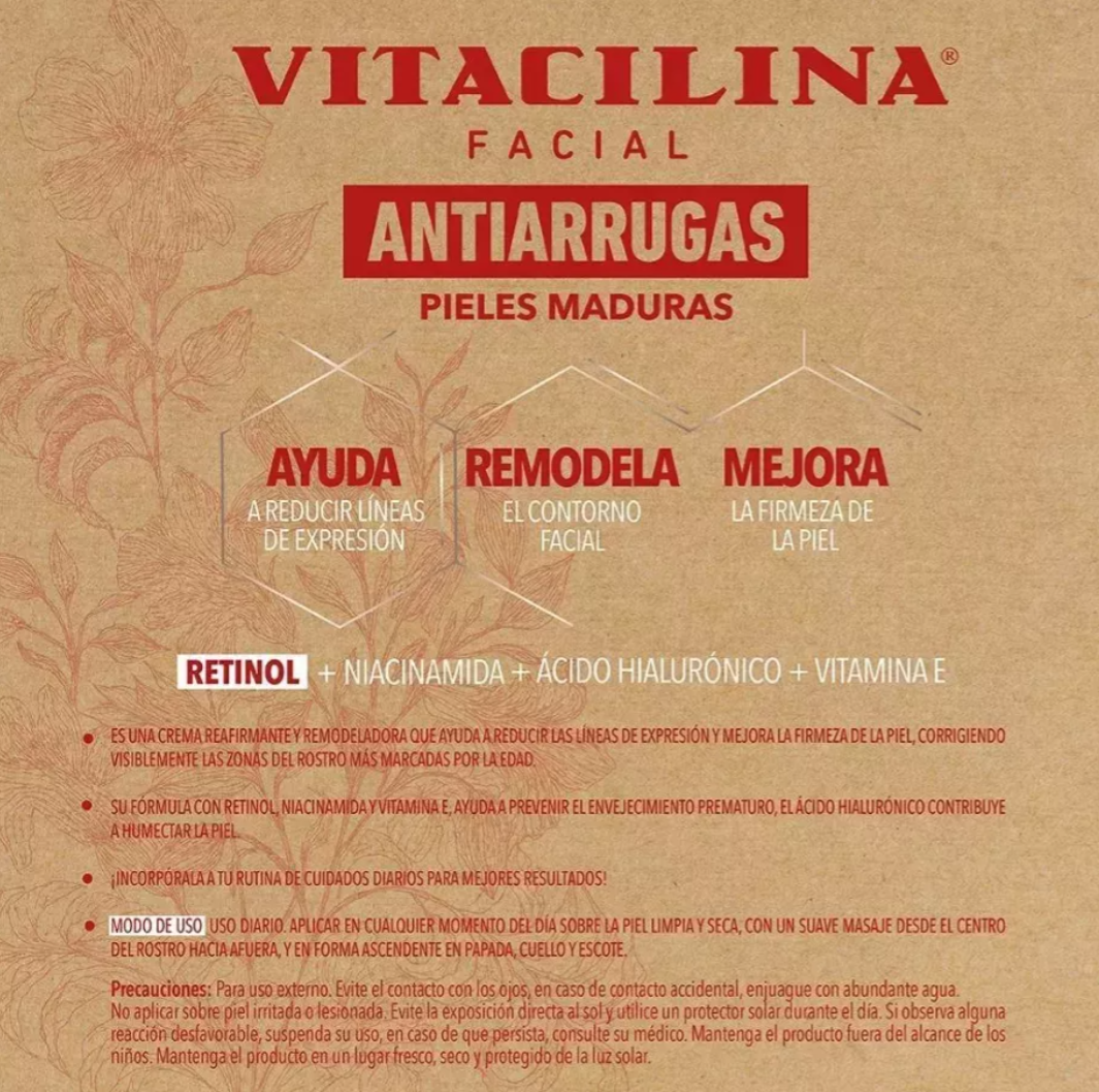 Foto 6 pulgar | 2 Pack Crema Facial Anti-arrugas Y Edad Con Retinol, Niacinamida, Ácido Hialurónico Y Vitamina E Vitacilina