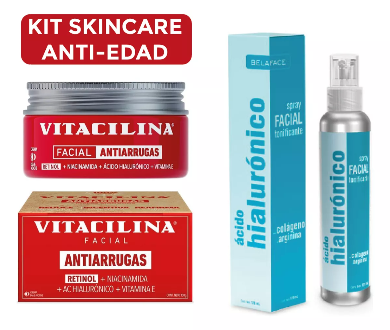 Foto 2 pulgar | Kit Skincare Facial Anti-arrugas Vitacilina + Ácido Hialurónico: Con Retinol Niacinamida Y Vitamina E