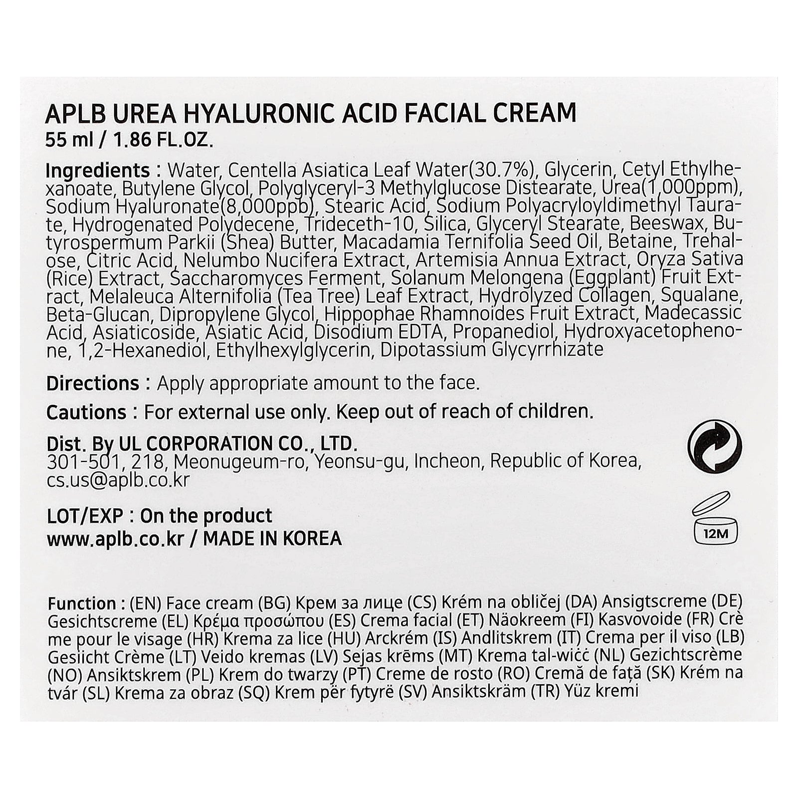 Foto 4 pulgar | Crema Facial Aplb Con Ácido Hialurónico De Urea 55 Ml - Venta Internacional.