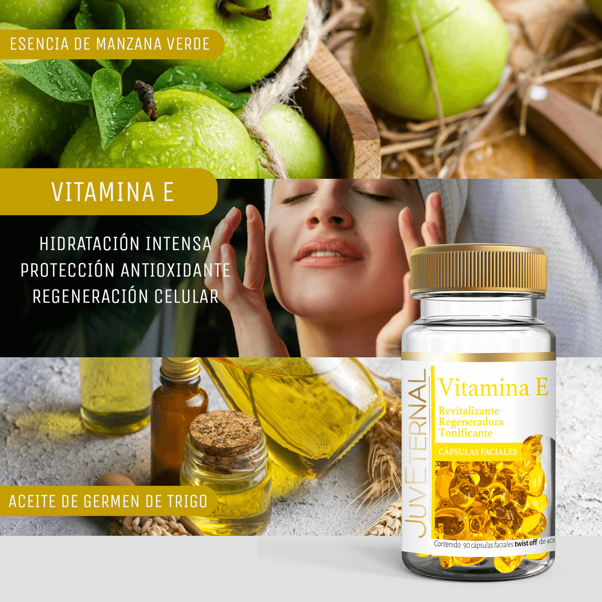 Foto 3 pulgar | Cápsulas Faciales de Vitamina E Juveternal 90 cápsulas Twist-Off Antioxidante Hidratante y Revitalizante