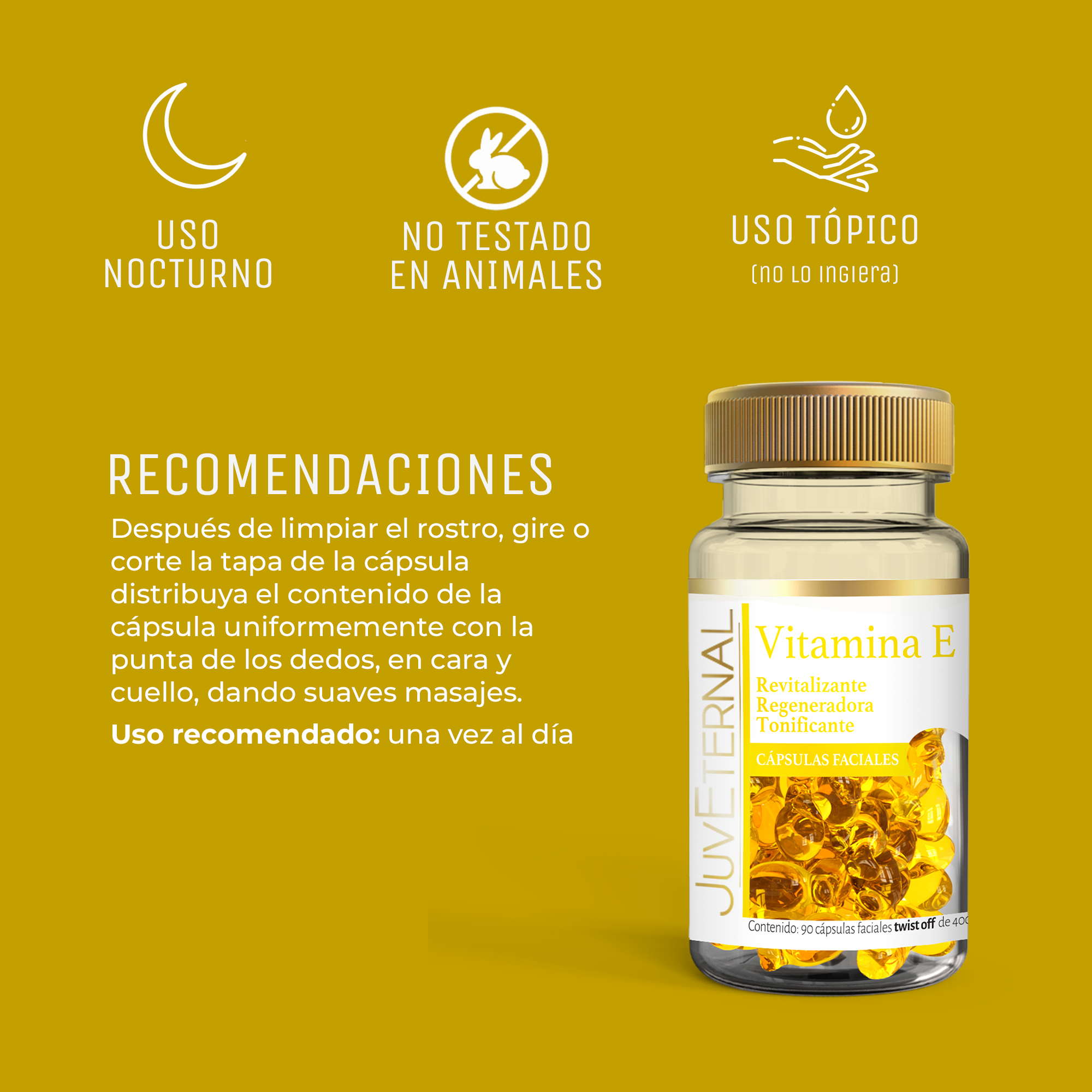 Foto 5 | Cápsulas Faciales de Vitamina E Juveternal 90 cápsulas Twist-Off Antioxidante Hidratante y Revitalizante