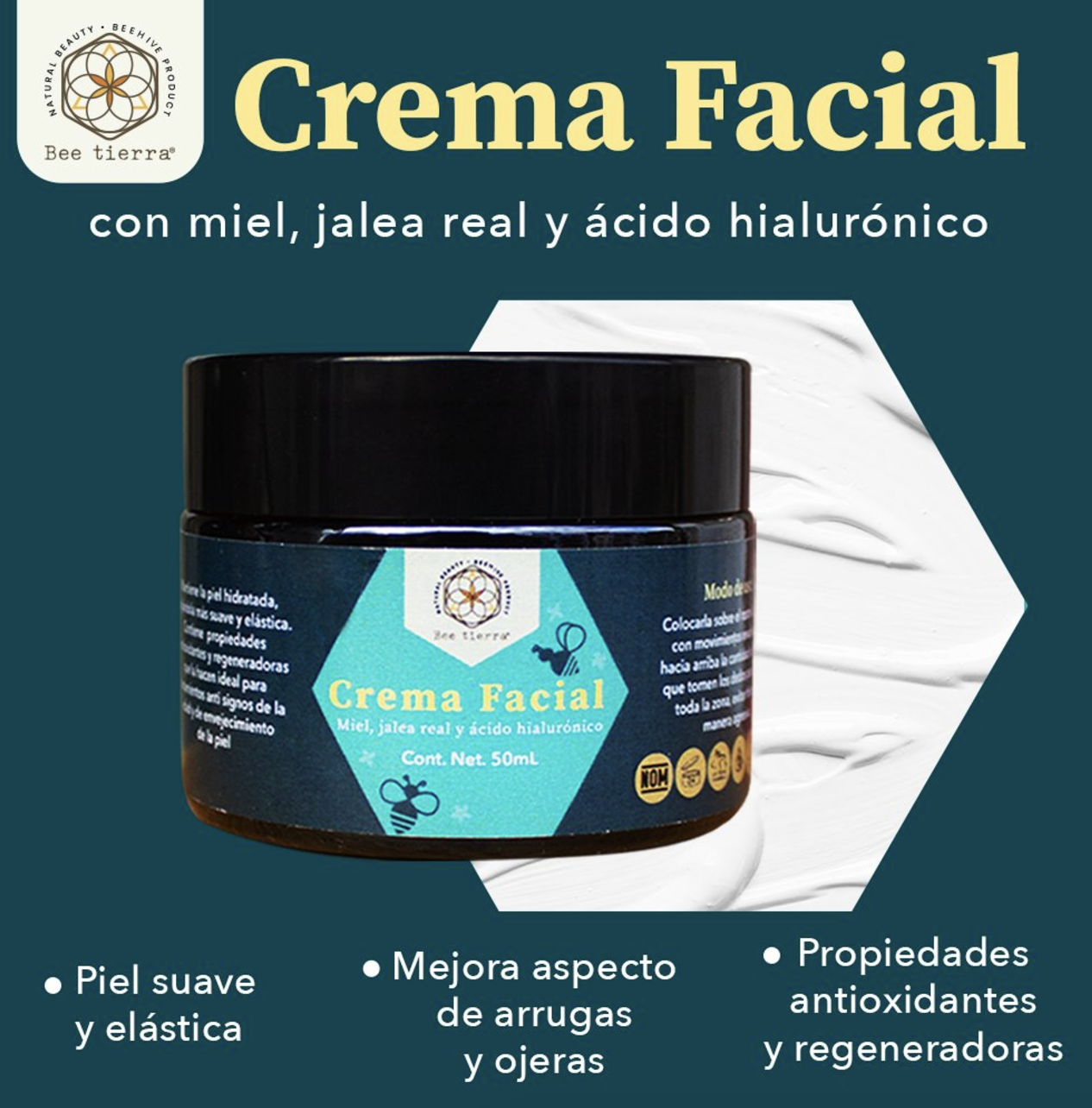 Foto 4 pulgar | Crema Facial De Miel, Jalea Real Y Ácido Hialurónico 50g