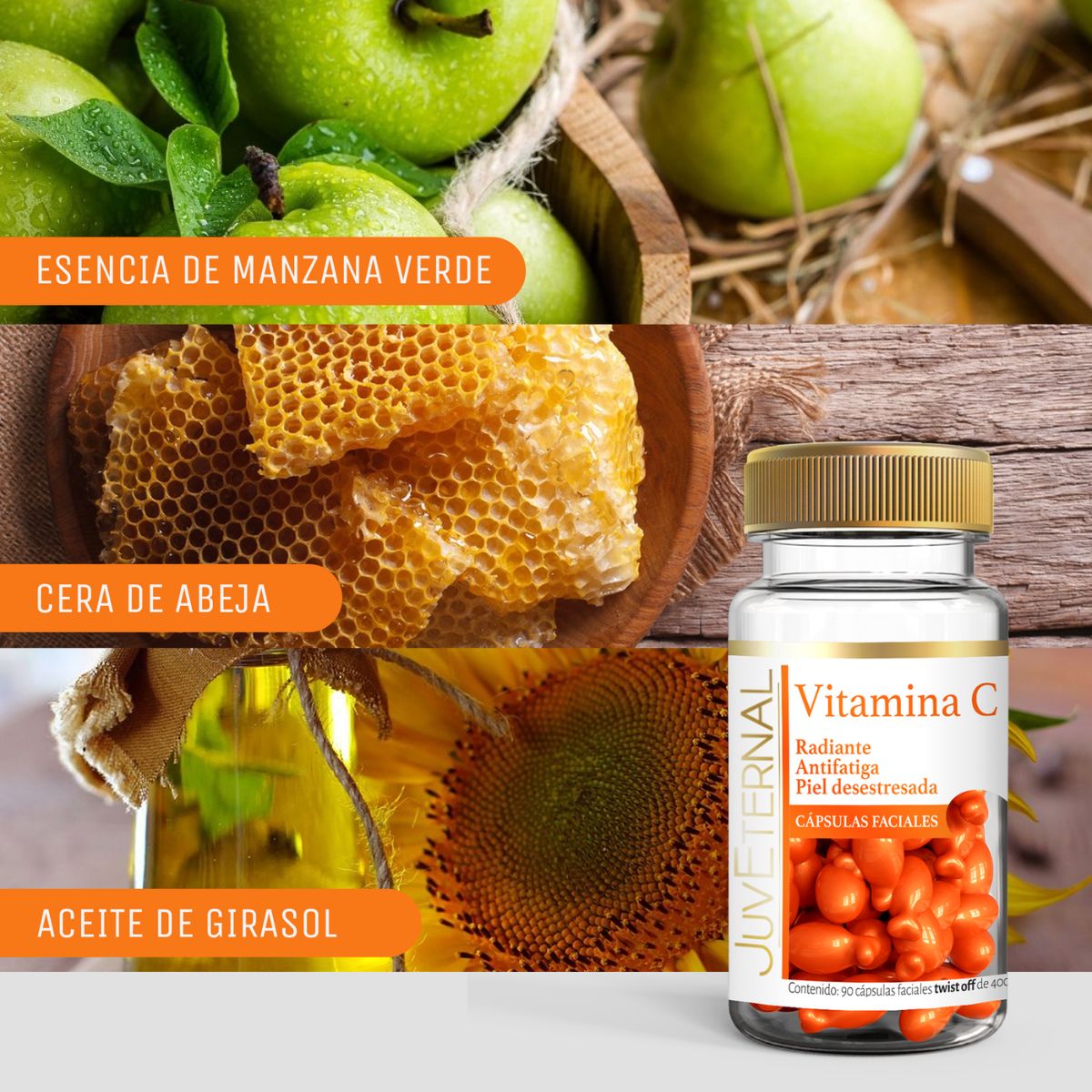 Foto 3 pulgar | JUVETERNAL Cápsulas Faciales de Vitamina C 90 cápsulas Twist-Off Ilumina, Hidrata y Protege tu Piel
