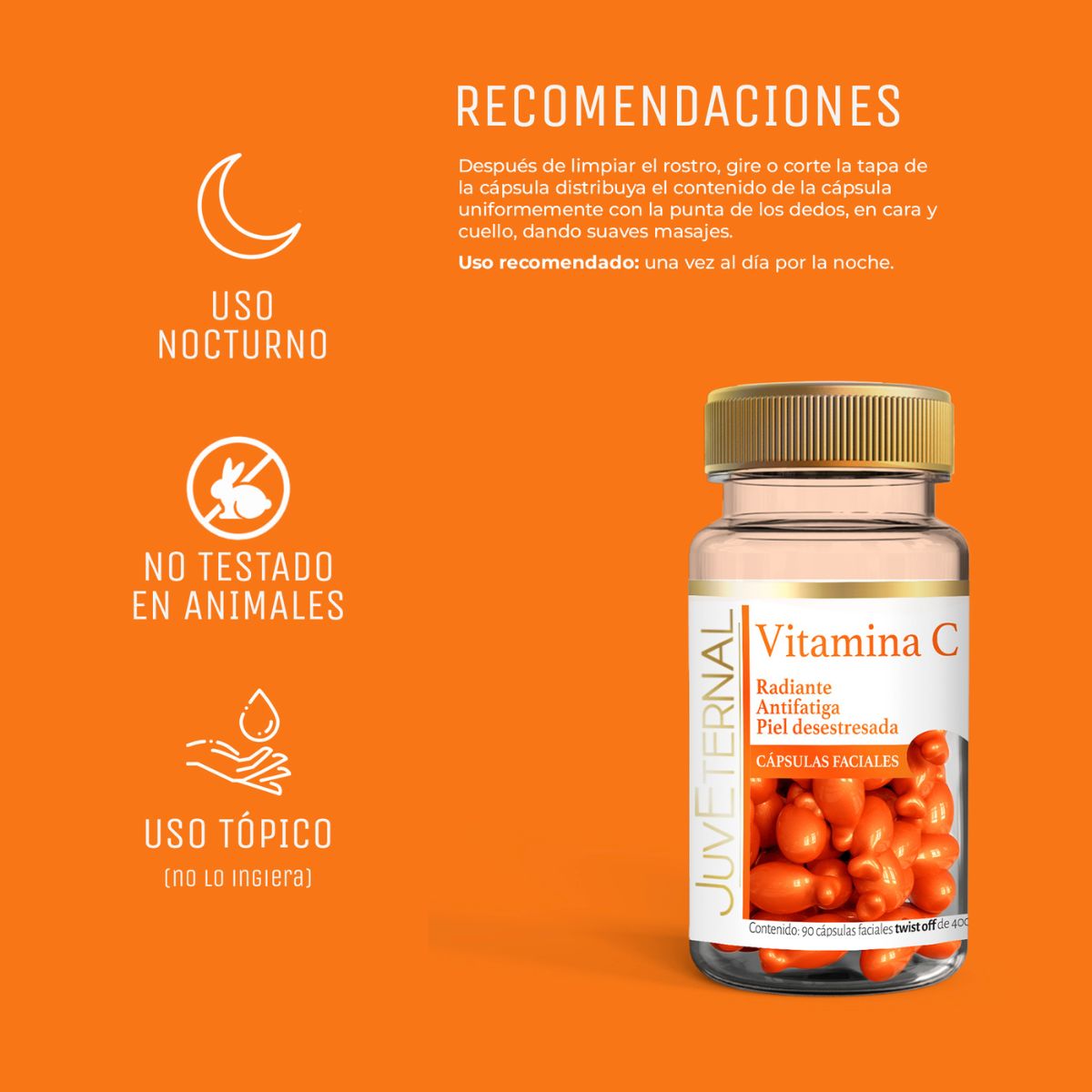 Foto 6 pulgar | JUVETERNAL Cápsulas Faciales de Vitamina C 90 cápsulas Twist-Off Ilumina, Hidrata y Protege tu Piel