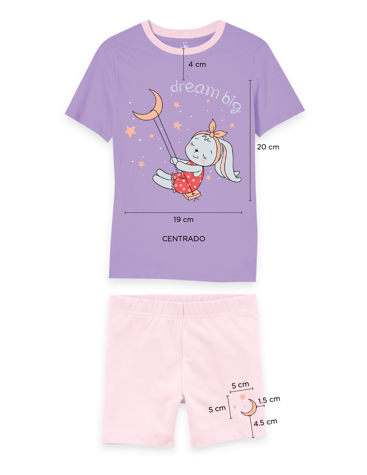 Foto 2 pulgar | Pijama Niña Million Hands  Lila Morado Y Rosa Claro Playera Short Conejo
