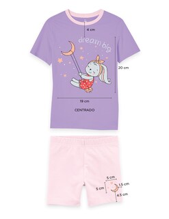 Foto 1 | Pijama Niña Million Hands Lila Morado Y Rosa Claro Playera Short Conejo