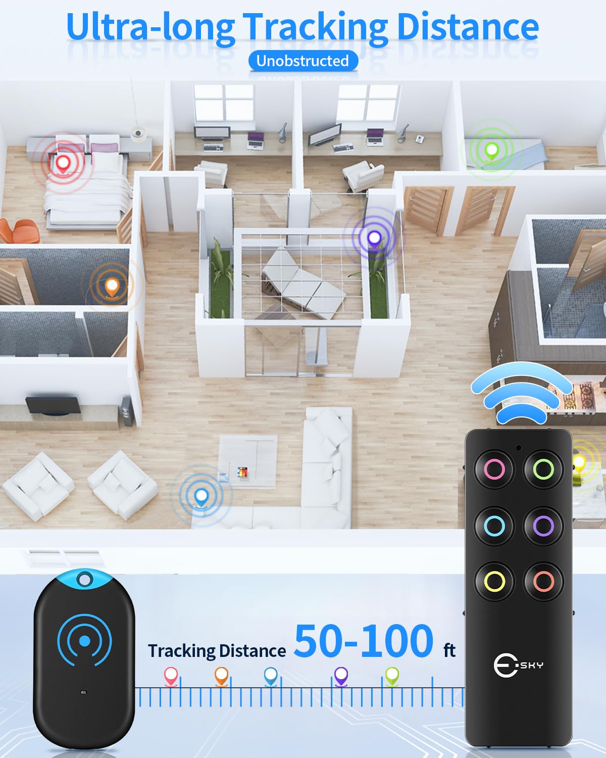 Foto 6 pulgar | Buscador De Llaves Esky Ultra Slim Con 6 Receptores De Sonido De 80 Db - Venta Internacional.