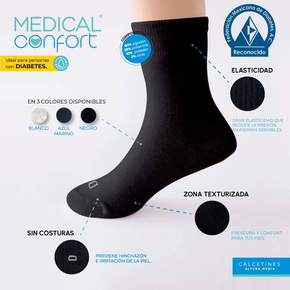Foto 7 pulgar | Calcetines Para Diabéticos Medical Confort Altura Media Color Blanco 3 Pares