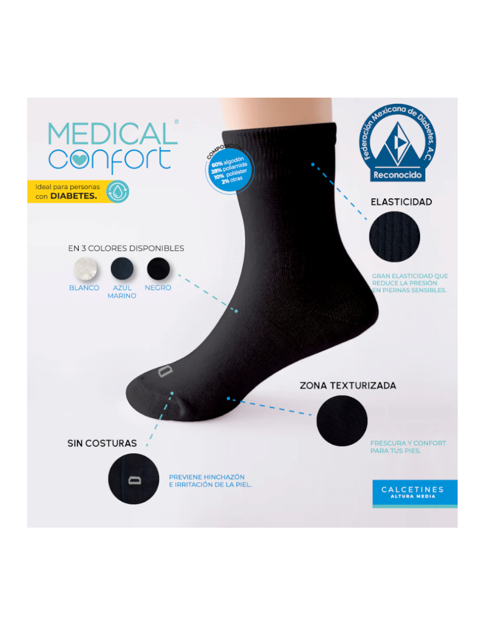 Foto 7 pulgar | Calcetines Para Diabéticos Medical Confort Altura Media Color Blanco 3 Pares