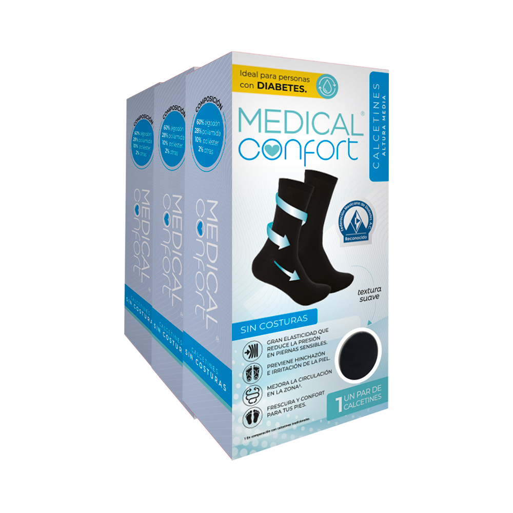 Foto 1 | Calcetines Para Diabéticos Medical Confort Altura Media Color Negro 3 Pares