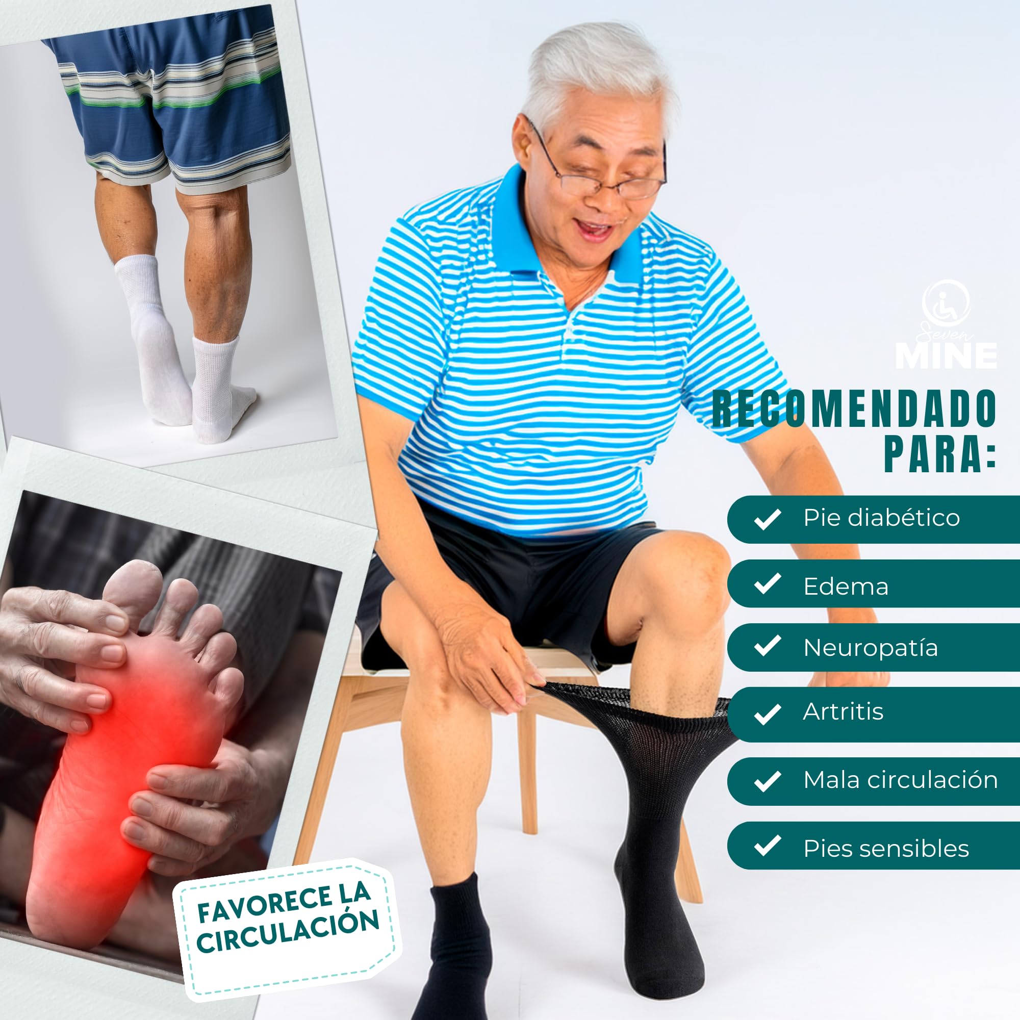 Foto 6 pulgar | Calcetines para Hombre sin Compresión para Diabéticos 9 Pares