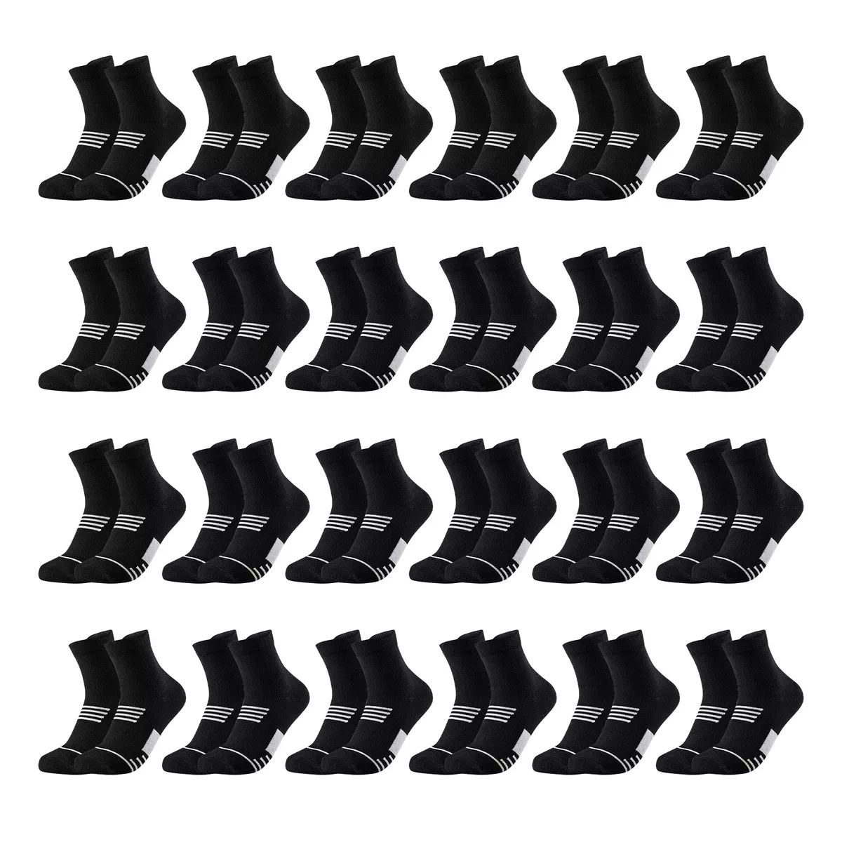 24 Pares Calcetines Deportiva Hombre 100% Algodón Eo Safe Imports Esi-15792 Negro