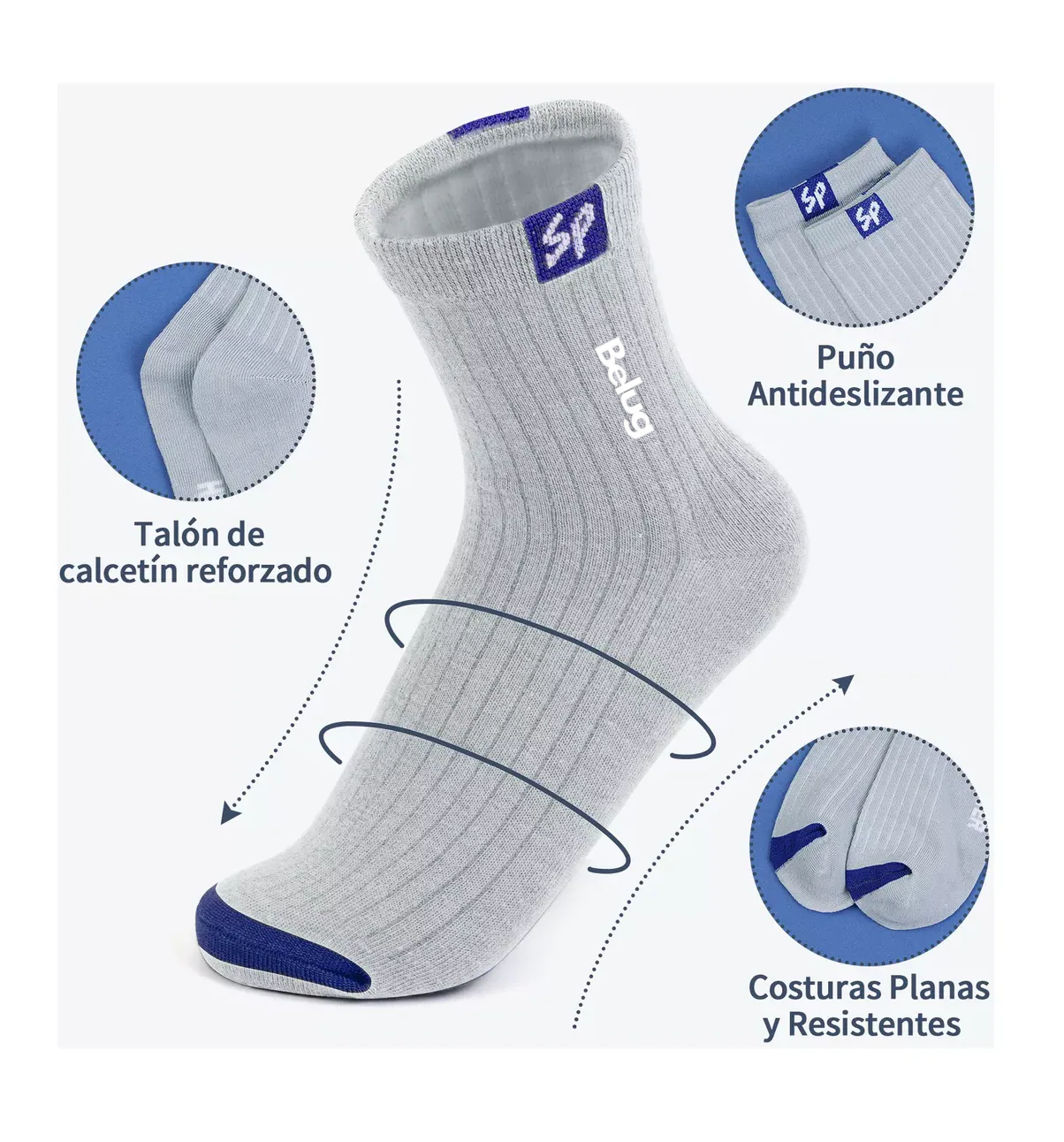 Foto 3 pulgar | Calceta Deportiva Hombre 100% Algodón Unisex 10 Pares,  Belug Combinación De Colores
