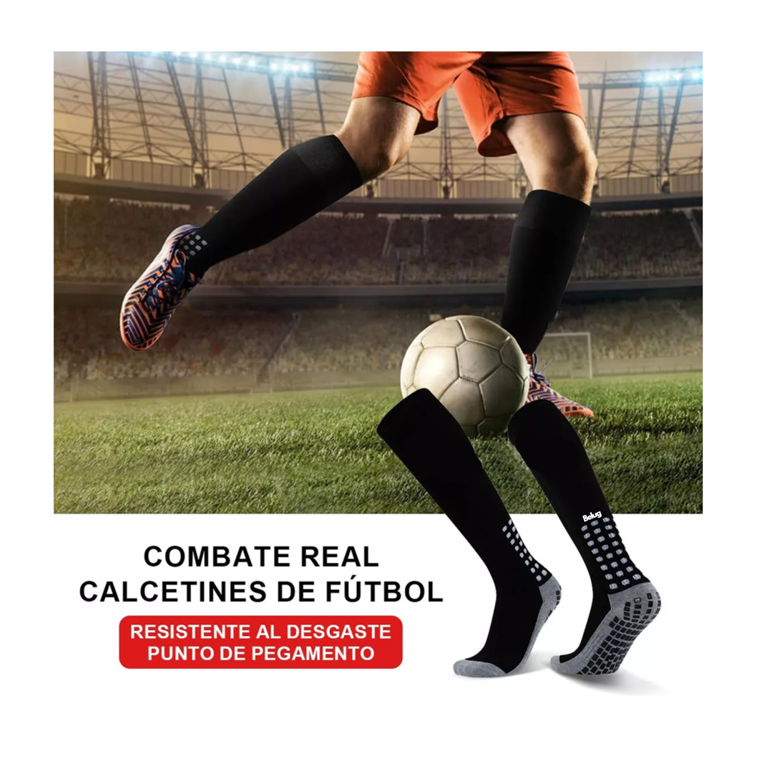 Foto 6 pulgar | Calcetín Antideslizante Belug Largos Calceta Fútbol Deportivo 3 Par, Negro