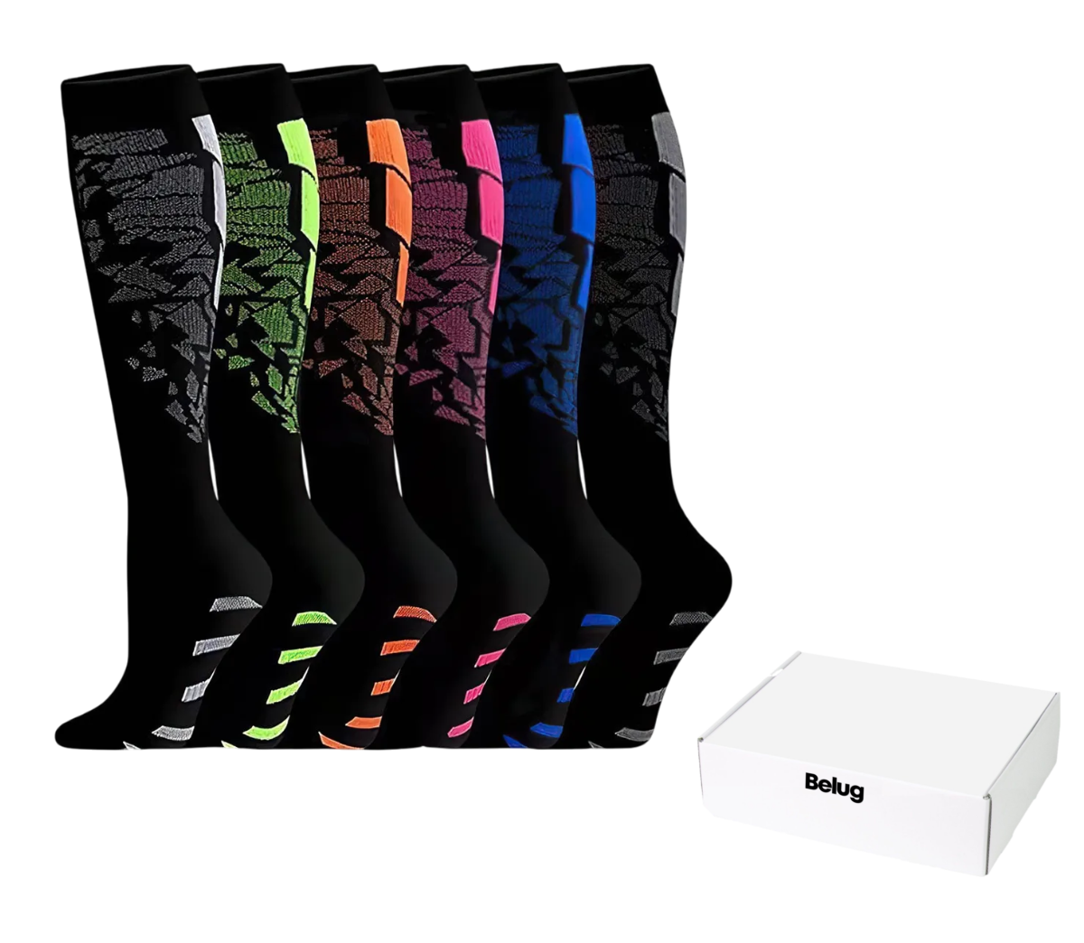 Foto 1 | Calcetines Largos De Compresión Belugdeportivos Unisex 6 Pares Negro Talla:s/m