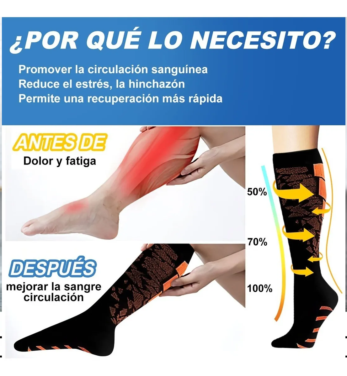 Foto 5 pulgar | Calcetines Largos De Compresión Belugdeportivos Unisex 6 Pares Negro Talla:s/m