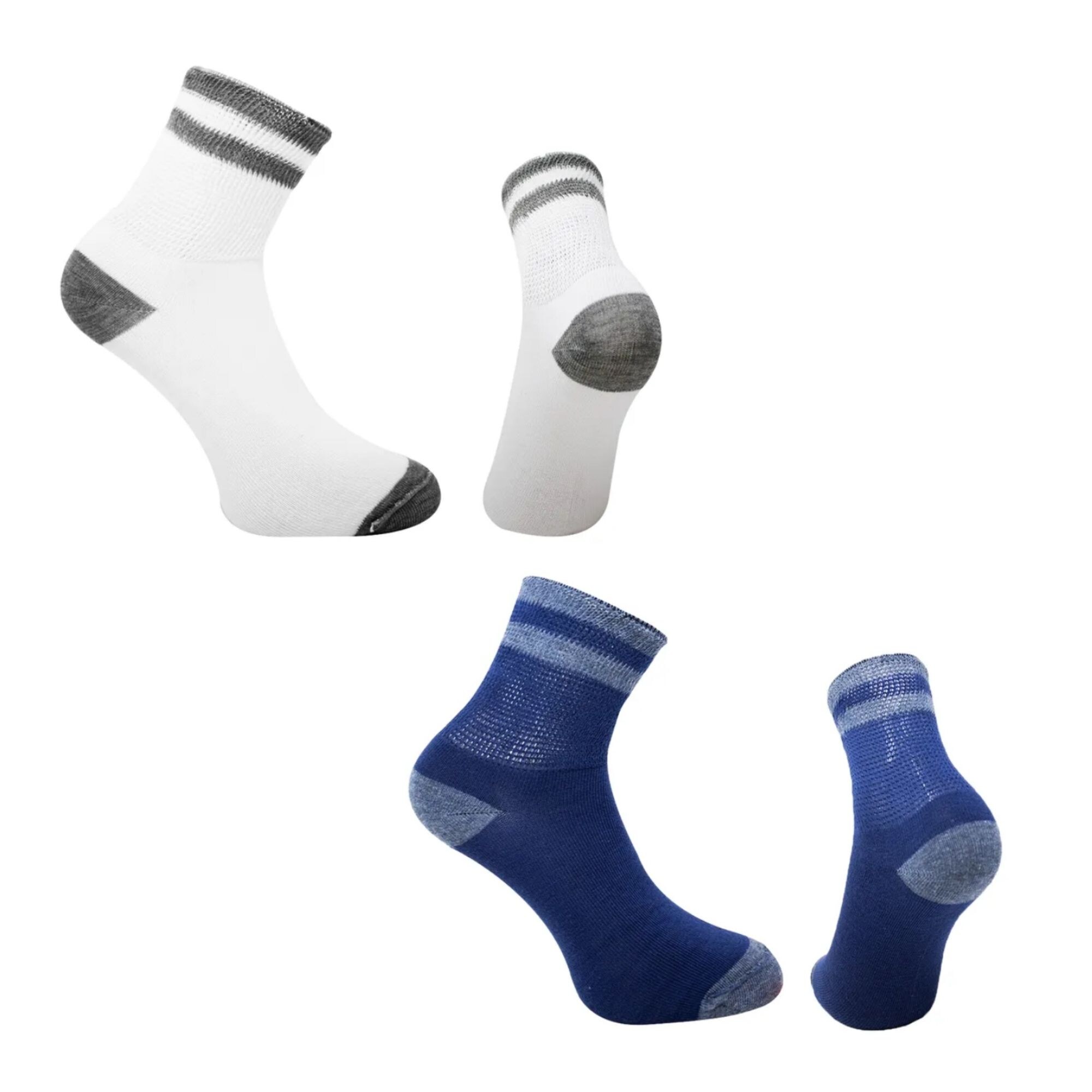 12 Pares Calceta Quarter Para Hombre, Pie Diabetico, Wilson, Color Blanco Y Marino $700