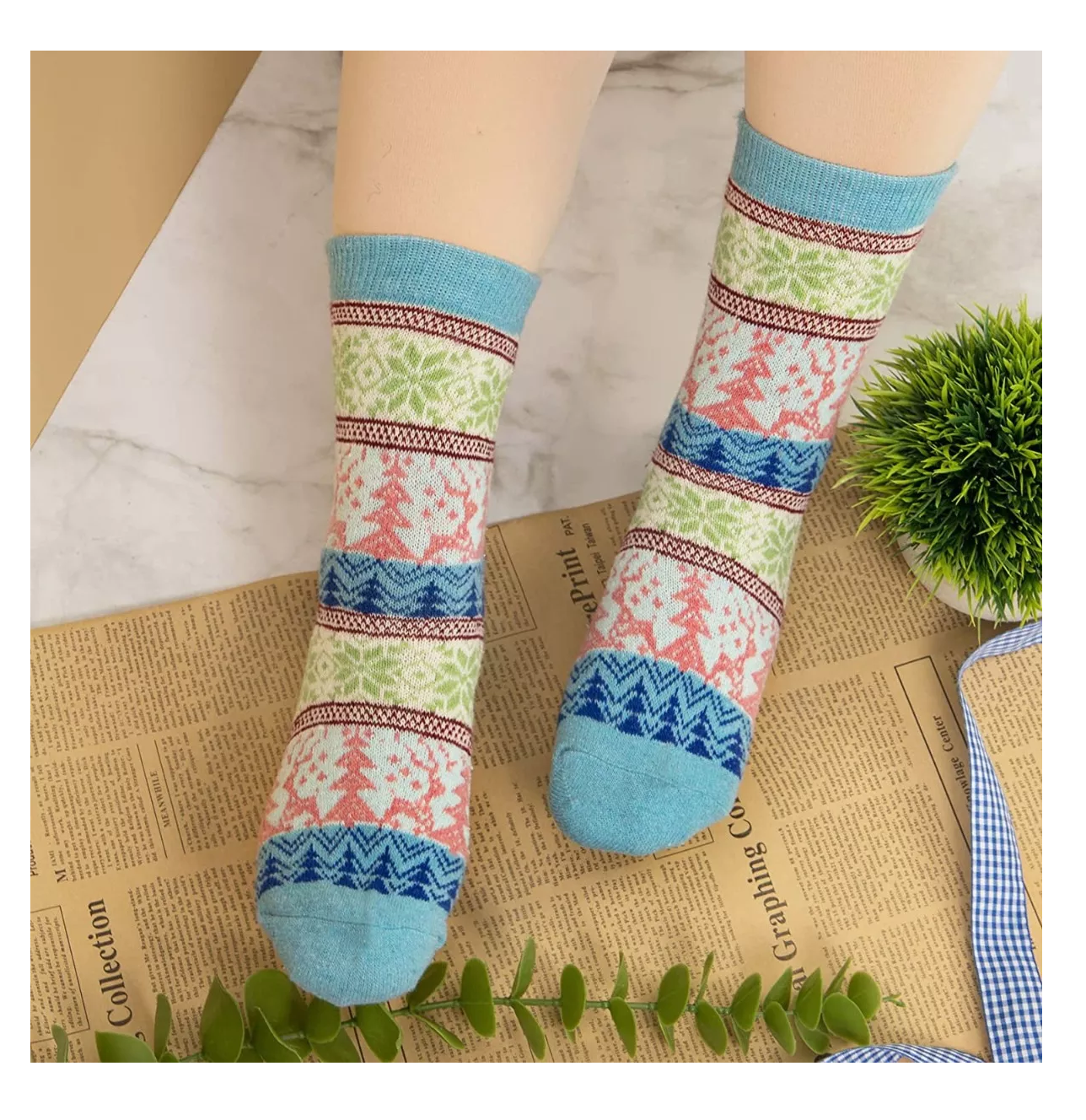 Foto 6 pulgar | Calcetines De Mujer Termicos Lana Suaves Estampados 5 Pares Colores