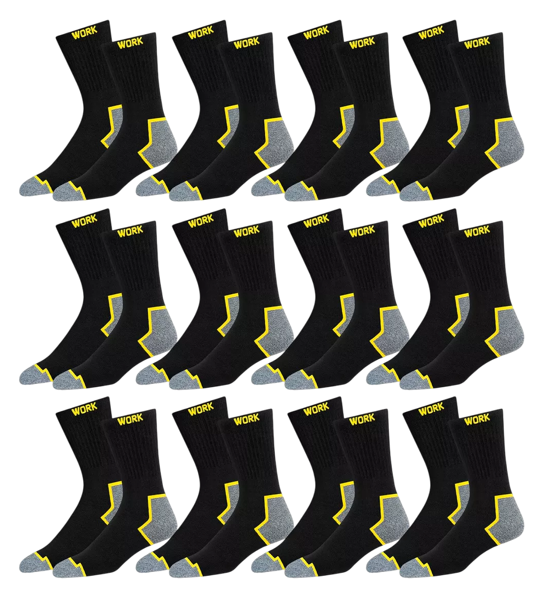 Foto 2 pulgar | Calcetines Para Trabajo 100 % Algodon 12 Pares Negro Lineas Amarillas 26-30 Cm Del Pie