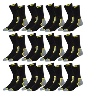Foto 1 | Calcetines Para Trabajo 100 % Algodon 12 Pares Negro Lineas Amarillas 26-30 Cm Del Pie