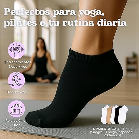 Foto 4 pulgar | Pack 5 Pares Calcetines Bajos Para Mujer Ultra Suaves | Corte Bajo Invisible | Tacto Sedoso Tipo Nube | Beige/blanco/n