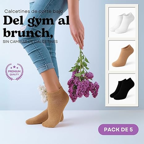 Foto 5 pulgar | Pack 5 Pares Calcetines Bajos Para Mujer Ultra Suaves | Corte Bajo Invisible | Tacto Sedoso Tipo Nube | Beige/blanco/n