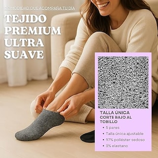Foto 2 | 5 Pares Calcetines Bajos Para Mujer Ultra Suaves | Corte Bajo Invisible | Tacto Sedoso Tipo Nube Negro/gris