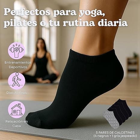 Foto 4 pulgar | 5 Pares Calcetines Bajos Para Mujer Ultra Suaves | Corte Bajo Invisible | Tacto Sedoso Tipo Nube Negro/gris