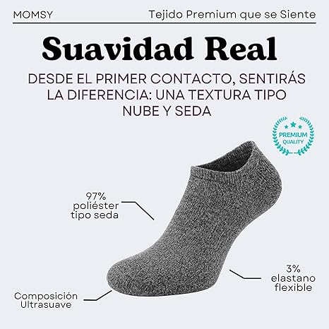 Foto 6 pulgar | 5 Pares Calcetines Bajos Para Mujer Ultra Suaves | Corte Bajo Invisible | Tacto Sedoso Tipo Nube Negro/gris