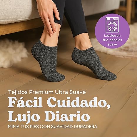 Foto 7 pulgar | 5 Pares Calcetines Bajos Para Mujer Ultra Suaves | Corte Bajo Invisible | Tacto Sedoso Tipo Nube Negro/gris