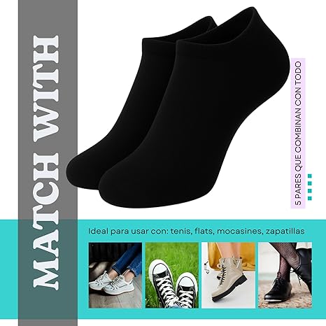 Foto 8 pulgar | 5 Pares Calcetines Bajos Para Mujer Ultra Suaves | Corte Bajo Invisible | Tacto Sedoso Tipo Nube Negro/gris