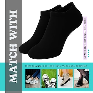 Foto 7 | 5 Pares Calcetines Bajos Para Mujer Ultra Suaves | Corte Bajo Invisible | Tacto Sedoso Tipo Nube Negro/gris