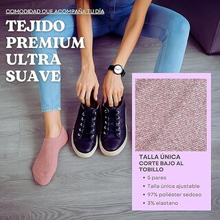 Foto 2 | Pack 5 Pares Calcetines Bajos Para Mujer Ultra Suaves | Corte Bajo Invisible | Tacto Sedoso Tipo Nube ROSA/BLANCO/NEGRO