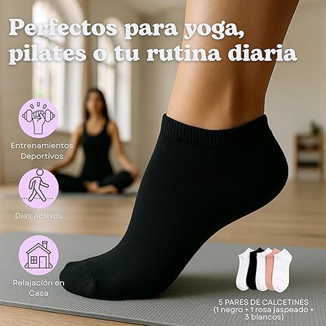 Foto 4 pulgar | Pack 5 Pares Calcetines Bajos Para Mujer Ultra Suaves | Corte Bajo Invisible | Tacto Sedoso Tipo Nube  ROSA/BLANCO/NEGRO
