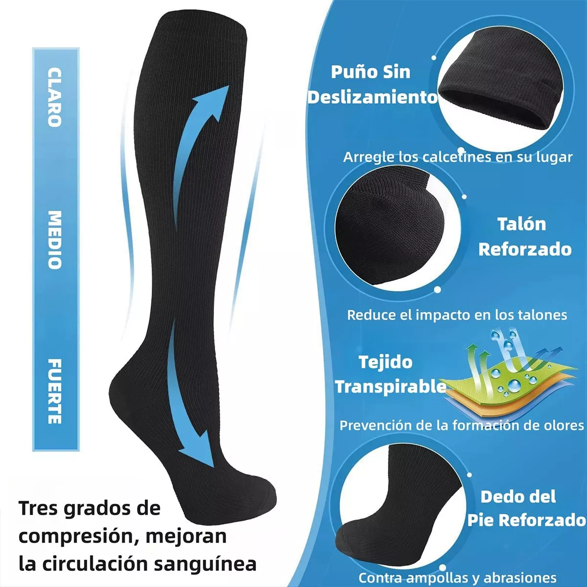 Foto 4 pulgar | Set 9 Pares Calcetas Compresión U Alivia Varices Y Circulación Eo Safe Imports Esi-15332 Multicolor