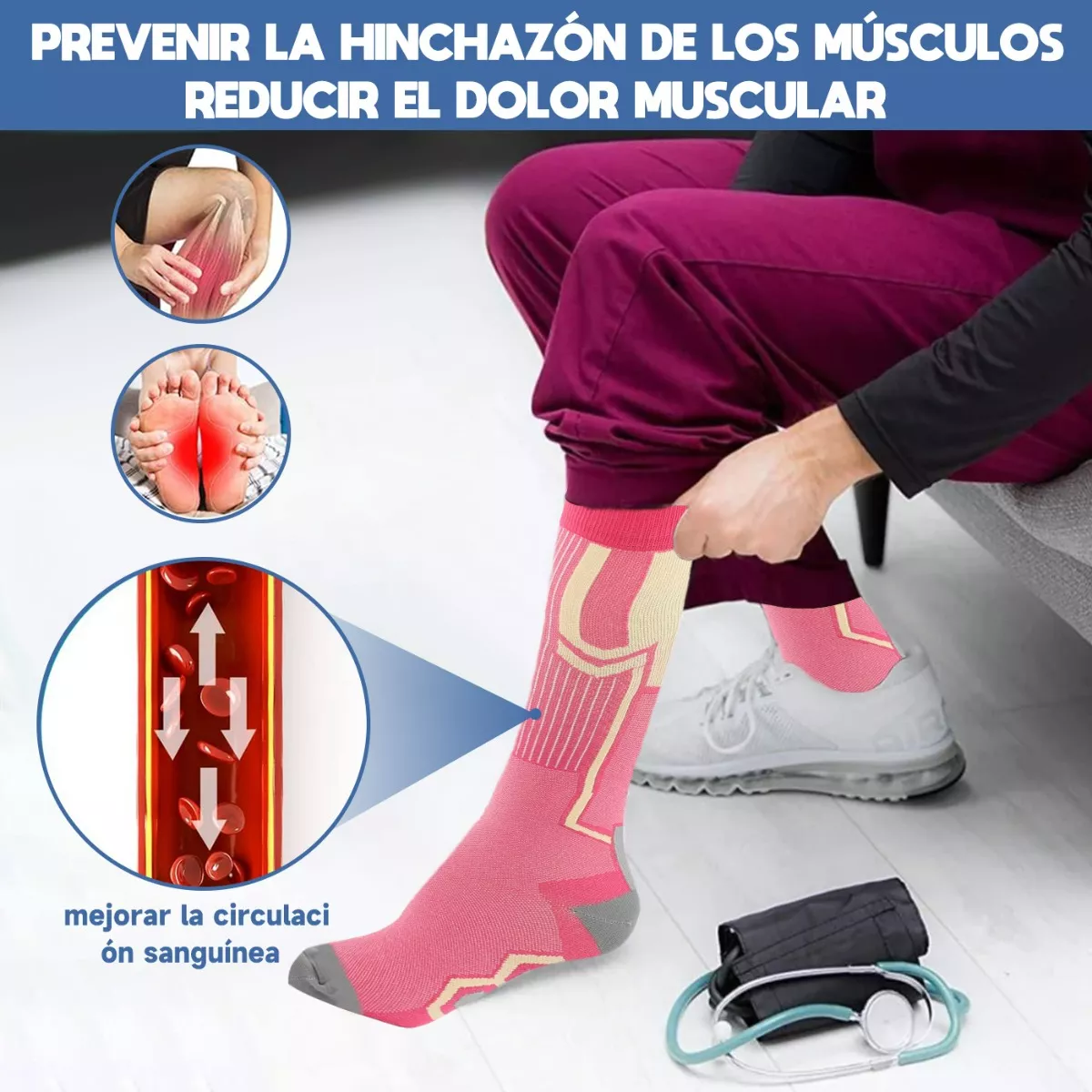 Foto 3 pulgar | Medias Calcetas de Compresión 5 Pares Talla L/XL Eo Safe Imports ESI-16949 Multicolor