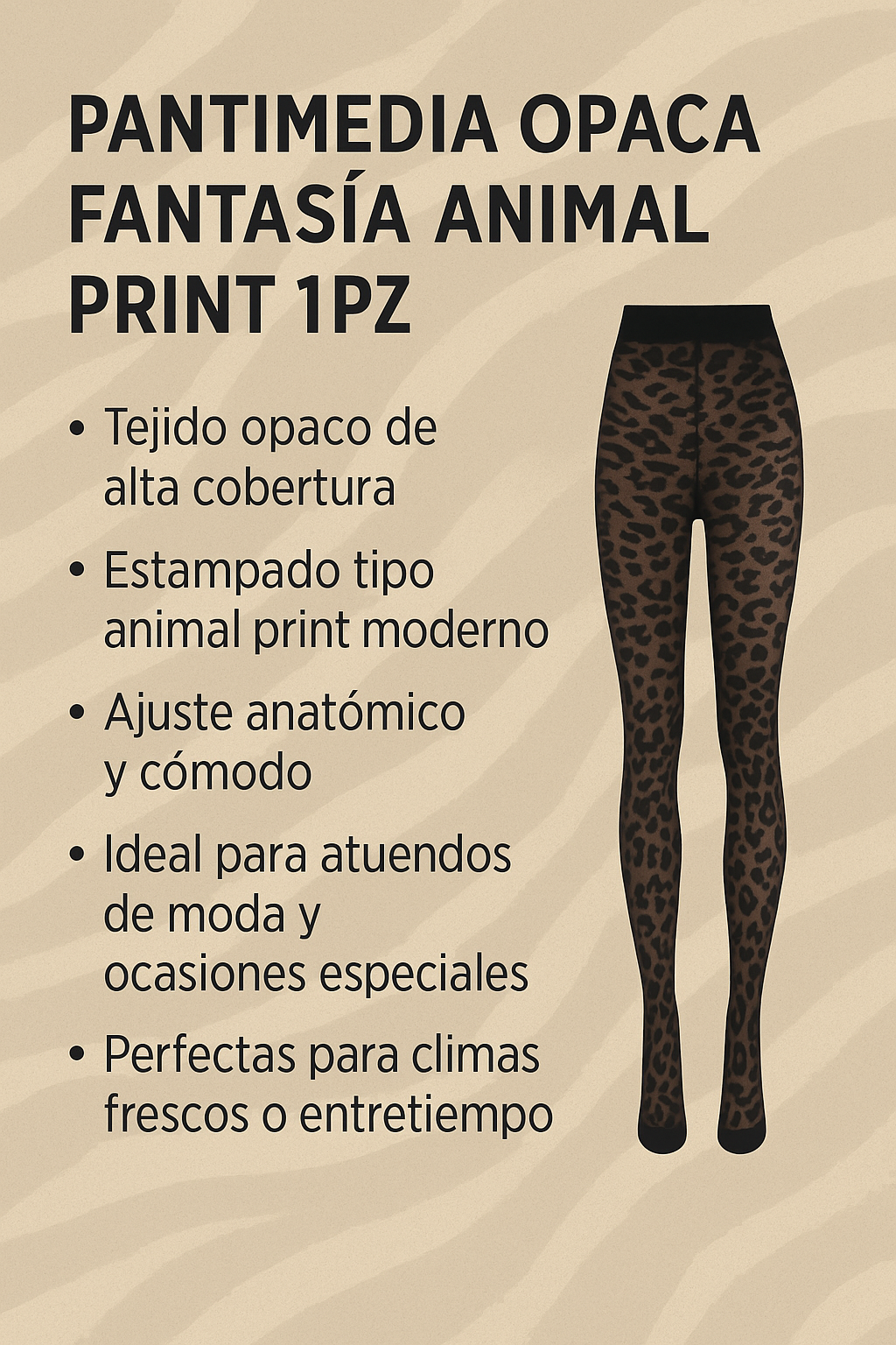 Foto 6 | Pantimedia Opaca Fantasía Con Estampado Animal Print | Set De 2 Piezas – Negro