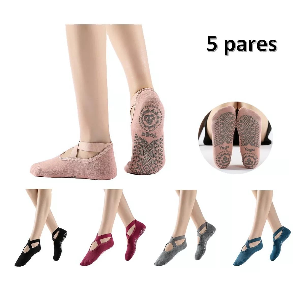 Foto 3 pulgar | Calcetines De Yoga Danza Pilates 5 Pares Eo Safe Imports Esi-8508 Multicolor