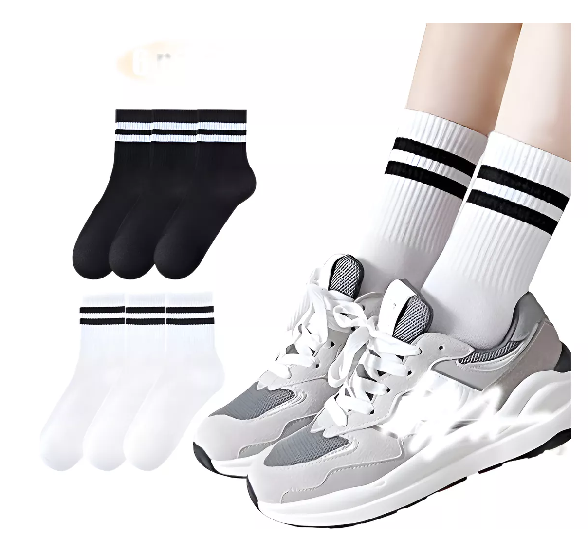 Foto 4 | Calcetas Unisex De Algodón Calcetines Deportivos 6 Pares, 3 Negros 3 Blancos 22.5mx-27mx