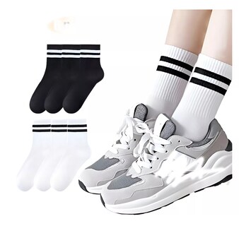 Foto 4 | Calcetas Unisex De Algodón Calcetines Deportivos 6 Pares, 3 Negros 3 Blancos 22.5mx-27mx